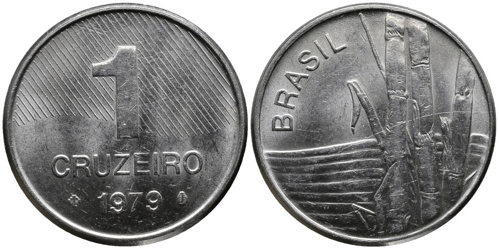 Бразилия 1 крузейро 1979 сахарный тростник KM 590 нержавеющая сталь 4549-339