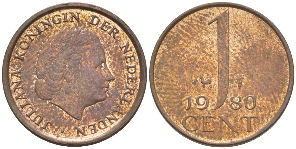 Нидерланды 1 цент 1980 Юлиана (1949-1980) KM 180 бронза 3309-611