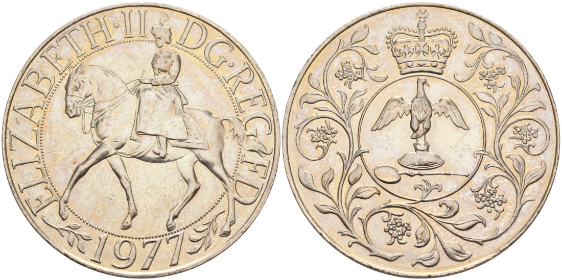 Великобритания 25 пенсов 1977 25 лет со дня коронации Елизаветы II KM 894, Spink 4136 медно-никель UNC 4558-423