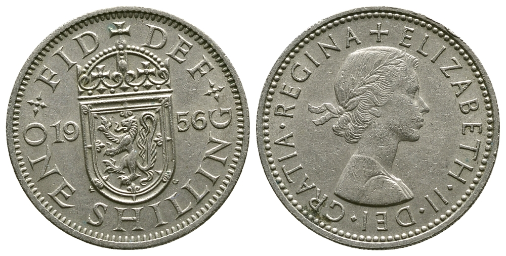 Великобритания 1 шиллинг 1956 Елизавета II (1952-2022), Шотландский герб KM 905, Spink 4148 медно-никель 4384-615