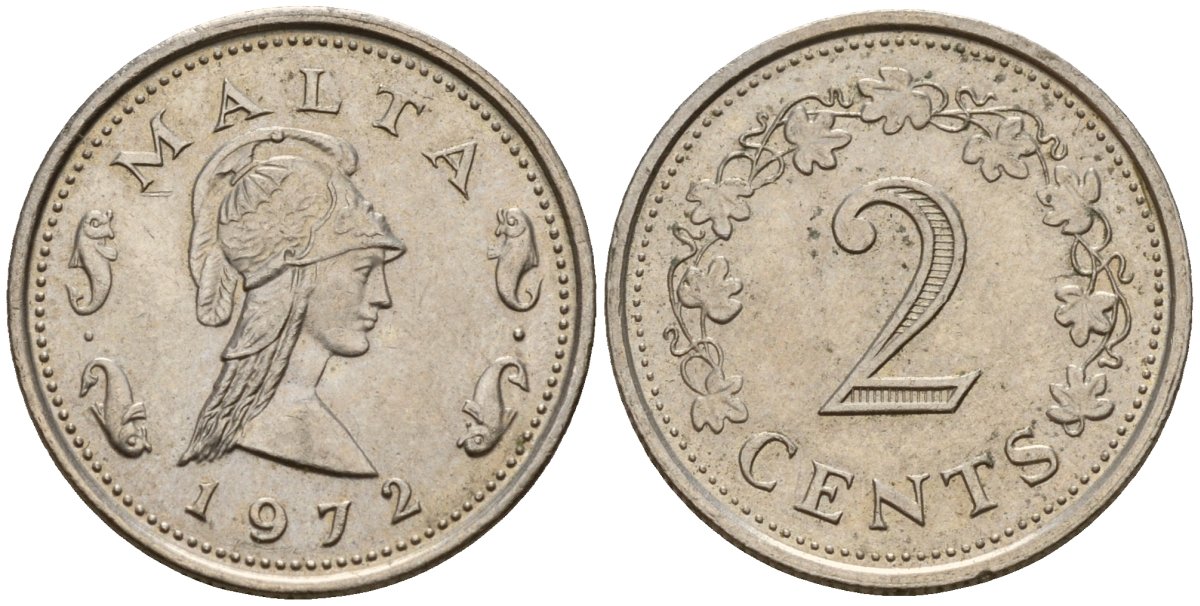 Мальта 2 цента 1972 Пентесилея, царица амазонок KM 9 медь цинк 4154-663