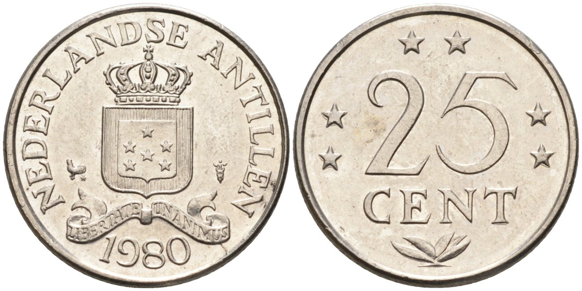 Нидерландские Антилы 25 центов 1980 Юлиана (1948-1980) KM 11 никель 4585-1018