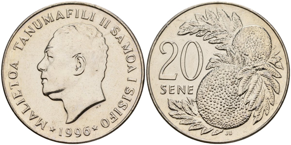 Самоа 20 сене 1996 Малиетоа Танумафили II KM 16 медно-никель UNC 4120-325