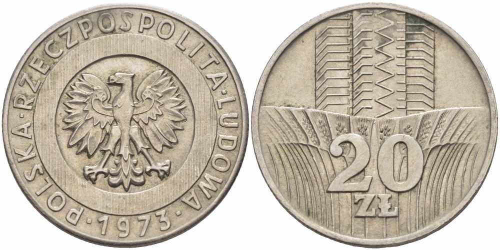 Польша 20 злотых 1973 монетный двор Кремница KM 67, Parchimowicz 245a медно-никель 109-542