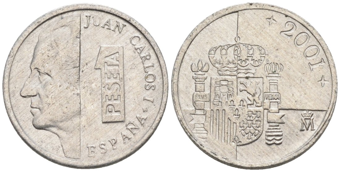 Испания 1 песета 2001 Хуан Карлос I KM 832 алюминий 4567-741