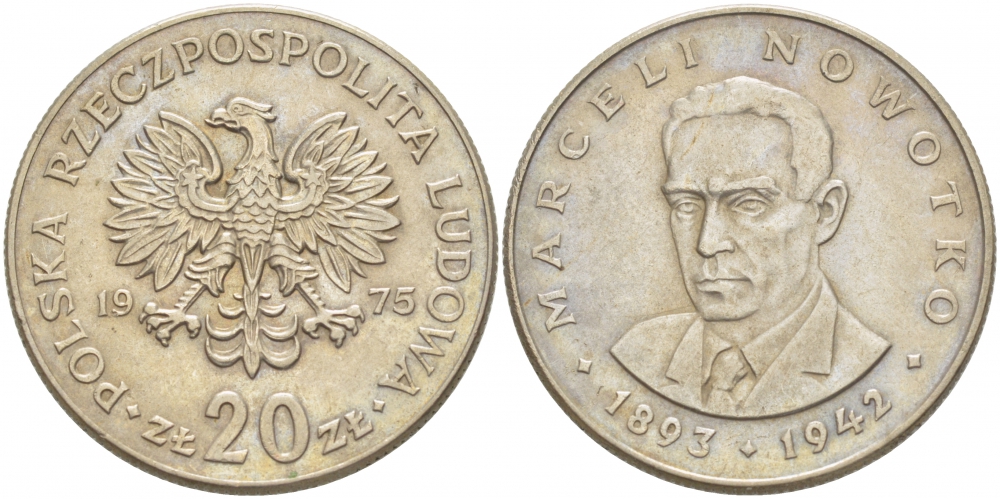 Польша 20 злотых 1975 Марцелий Новотко, монетный двор Кремница KM 69, Parchimowicz 246b медно-никель 4403-913