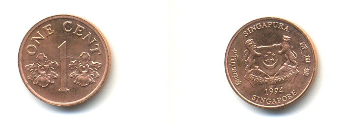 Сингапур 1 цент 1994 sm KM 98 цинк плакированный медью UNC 4364-745