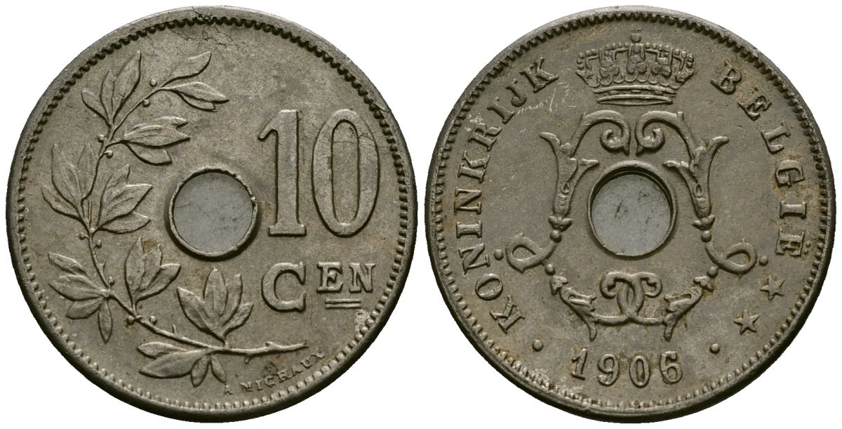 Бельгия 10 сантимов 1906 Belgie KM 53 медно-никель 4172-1234