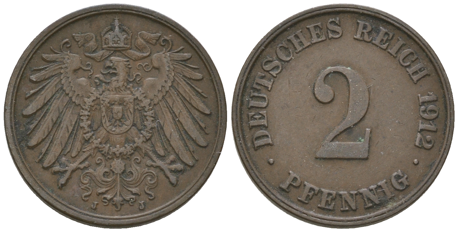 Германия 2 пфеннига 1912 J KM 16, J. 11, Weege 4 медь 4651-1147