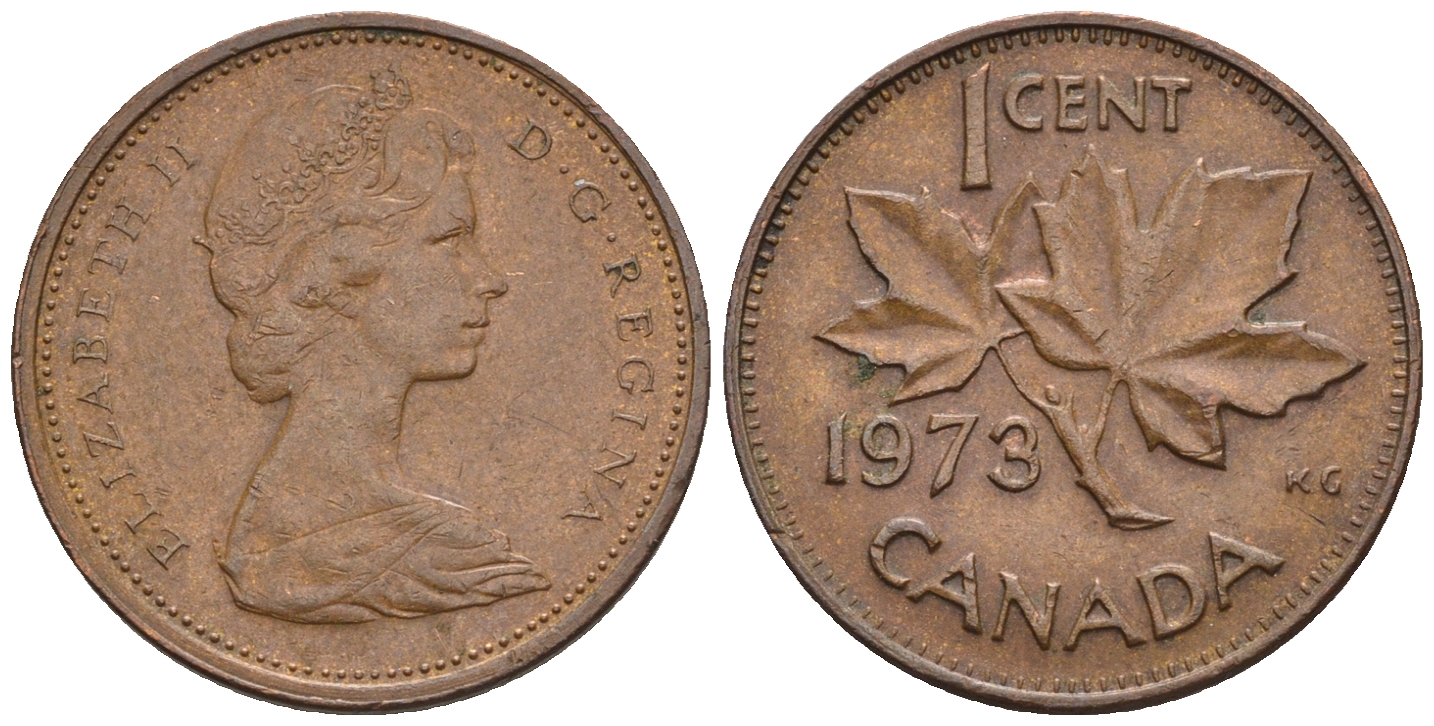 Канада 1 цент 1973 Елизавета II (1952-2022), кленовый лист KM 59.1 бронза 4609-137