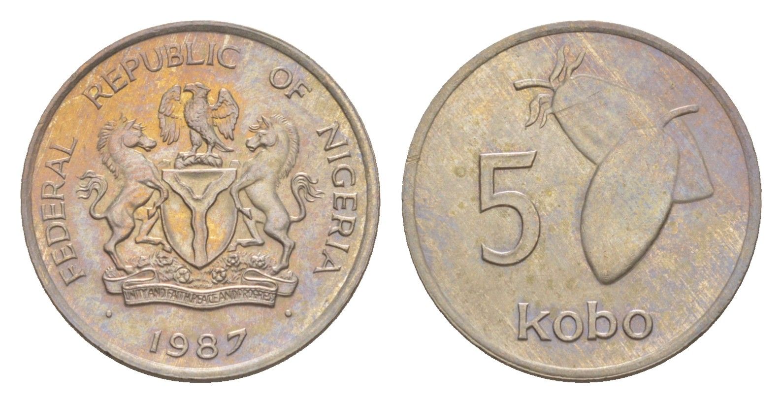 Нигерия 5 кобо 1987 KM 9.2 медно-никель UNC 4643-659