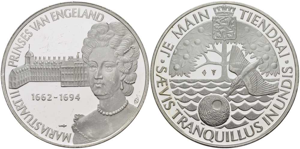 НИДЕРЛАНДЫ МЕДАЛЬ ND АНГЛИЙСКАЯ ПРИНЦЕССА МАРИЯ СТЮАРТ II ( 1662-1694), ДИАМЕТР 38 ММ., ВЕС 25,08 ГР. серебро PROOF 1076-8-33