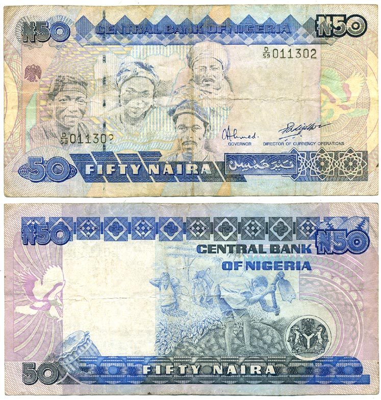 Нигерия 50 найра ND (1991-2000) жители Нигерии, подпись 9 Pick 27 b бумага 7547-65-1