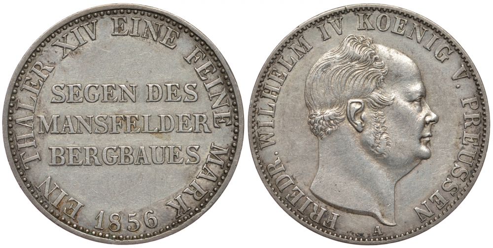 Пруссия 1 талер 1856 А, Фридрих Вильгельм IV (1840-1861) КМ 466, Jaeger 81 Thun 261 AKS 77 Kahnt 378 серебро 00-000-00