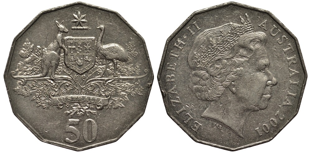 Австралия 50 центов 2001 100 лет Федерации Австралии KM 491.1 медно-никель 4536-125