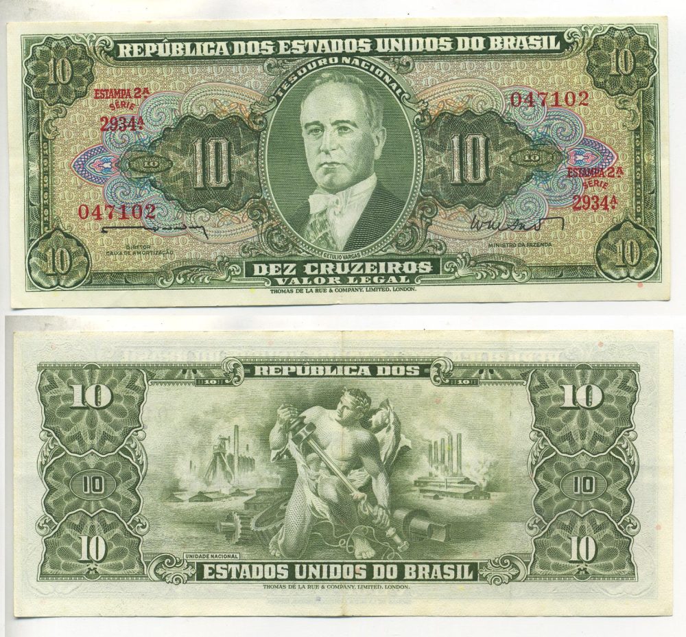 БРАЗИЛИЯ 10 КРУЗЕЙРО 1962 ПОДПИСЬ 10 Pick 177a бумага 3295-23-3