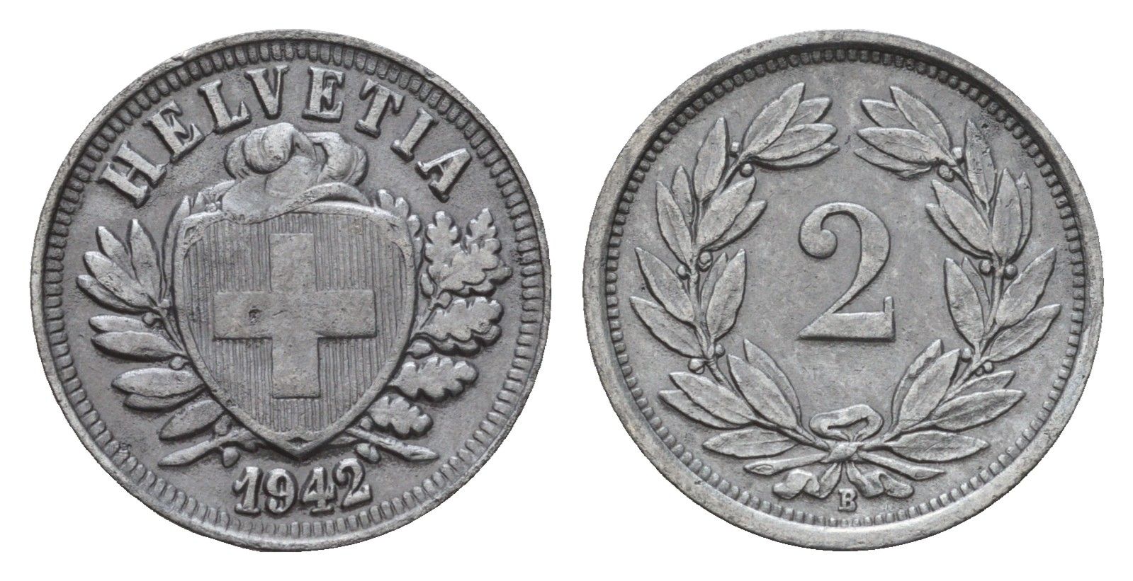 Швейцария 2 раппена 1942 B KM 4.2b цинк 46-942