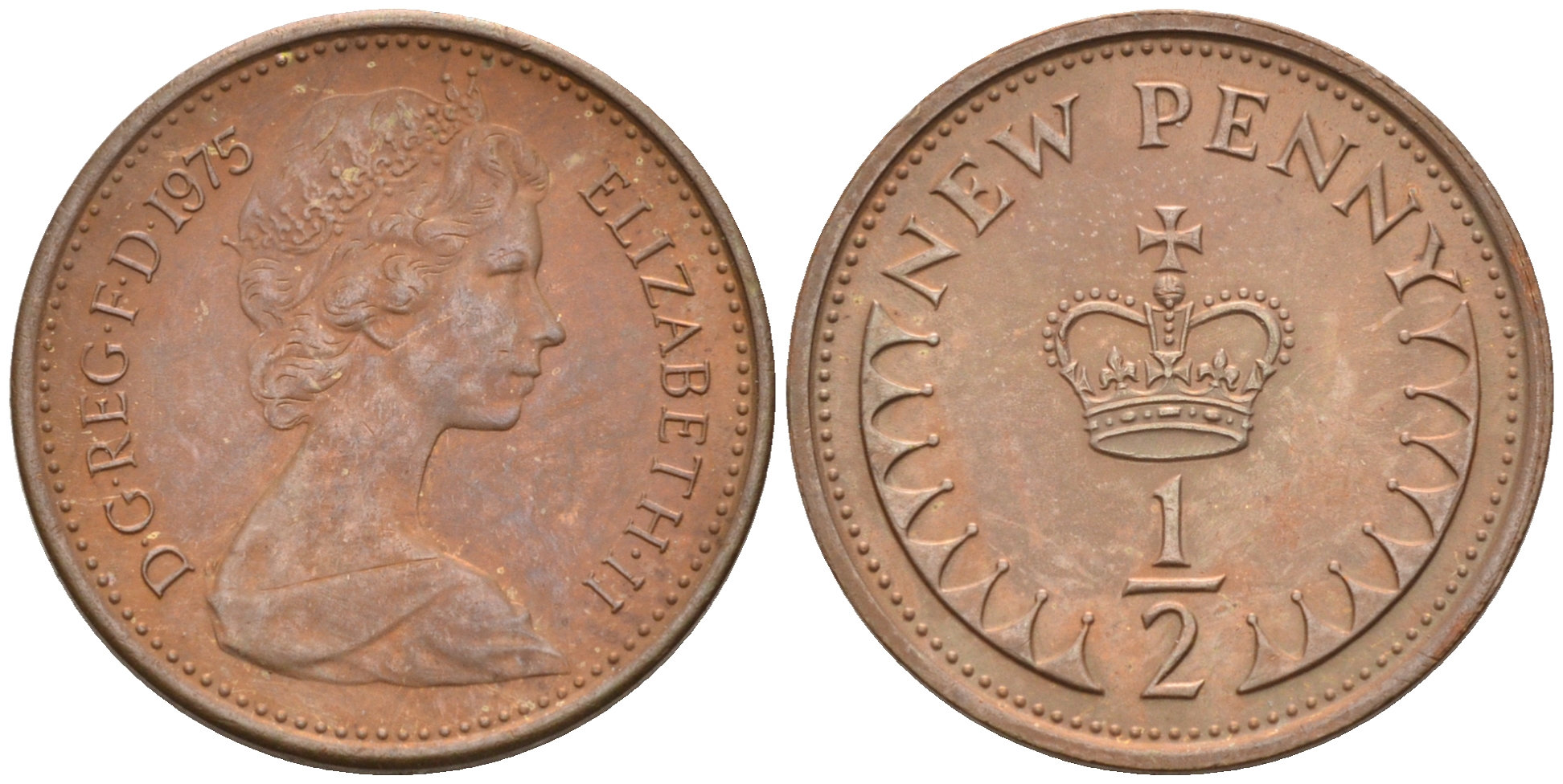 Великобритания 1/2 пенни 1975 Елизавета II (1952-2022) KM 914, Spink 4239 бронза 4588-1266