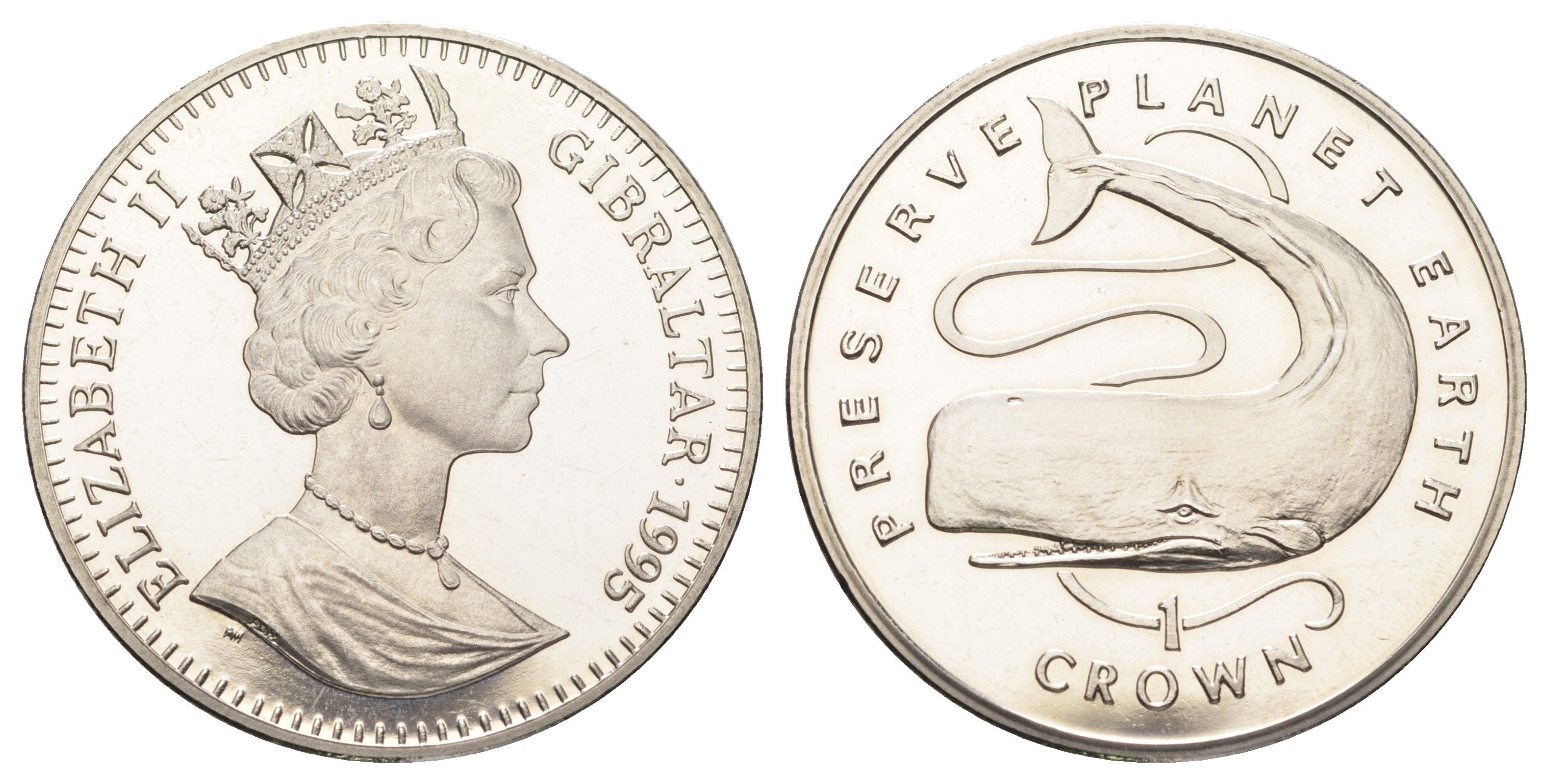 Гибралтар 1 крона 1995 Заповедник планета Земля - Кашалот KM 308 медно-никель BU 1524-1843