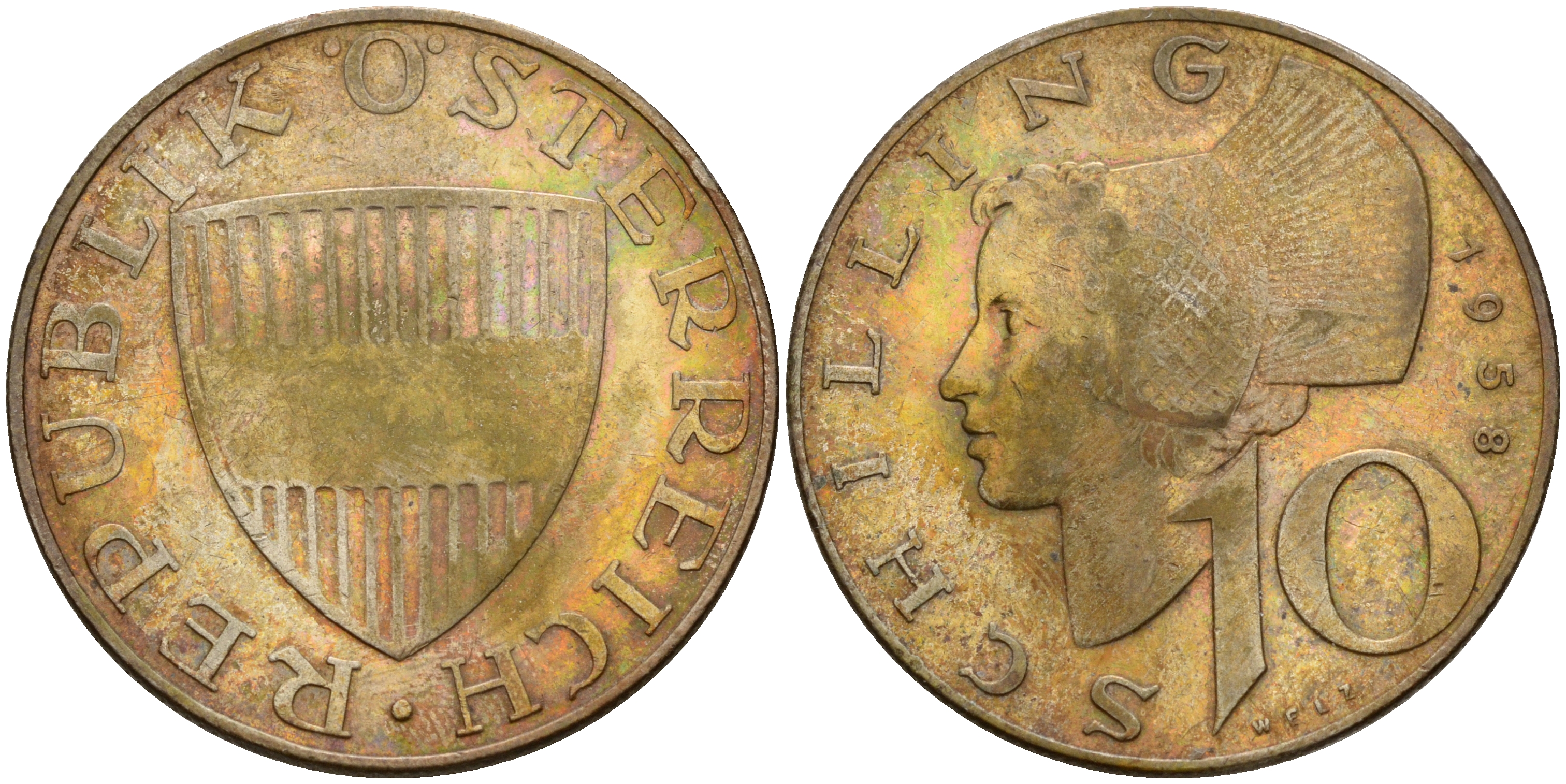 Австрия 10 шиллингов 1958  KM 2882 серебро    4601-943