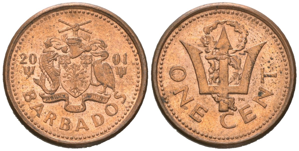 Барбадос 1 цент 2001 KM 10a цинк плакированная медью 192-128
