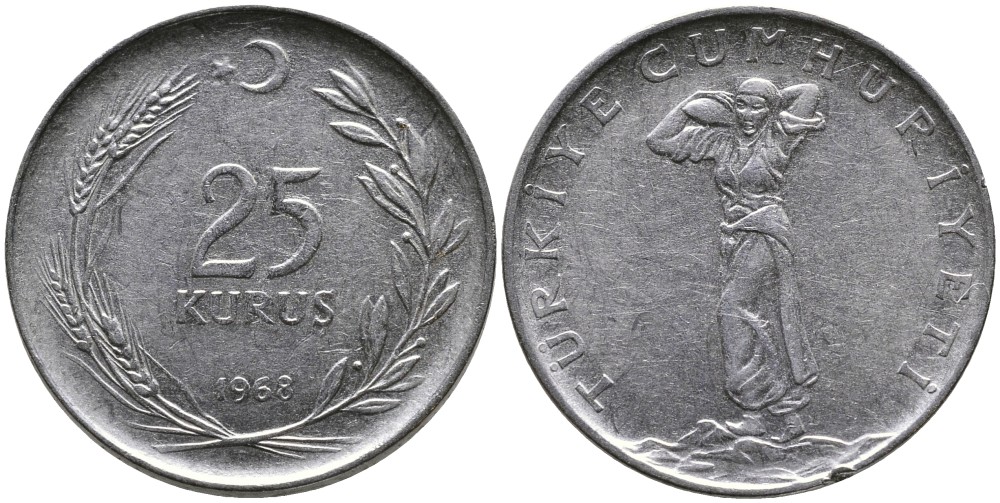 ТУРЦИЯ 25 КУРУШЕЙ 1968 KM 892.3 нержавеющая сталь 4541-613