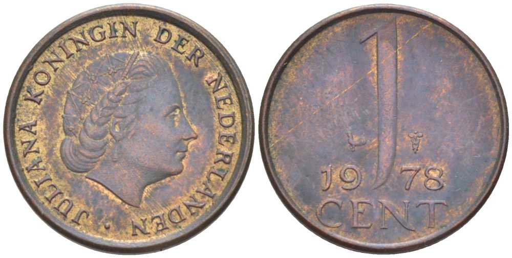 НИДЕРЛАНДЫ 1 ЦЕНТ 1978 ЮЛИАНА (1948-1980) KM 180 бронза 214-1052