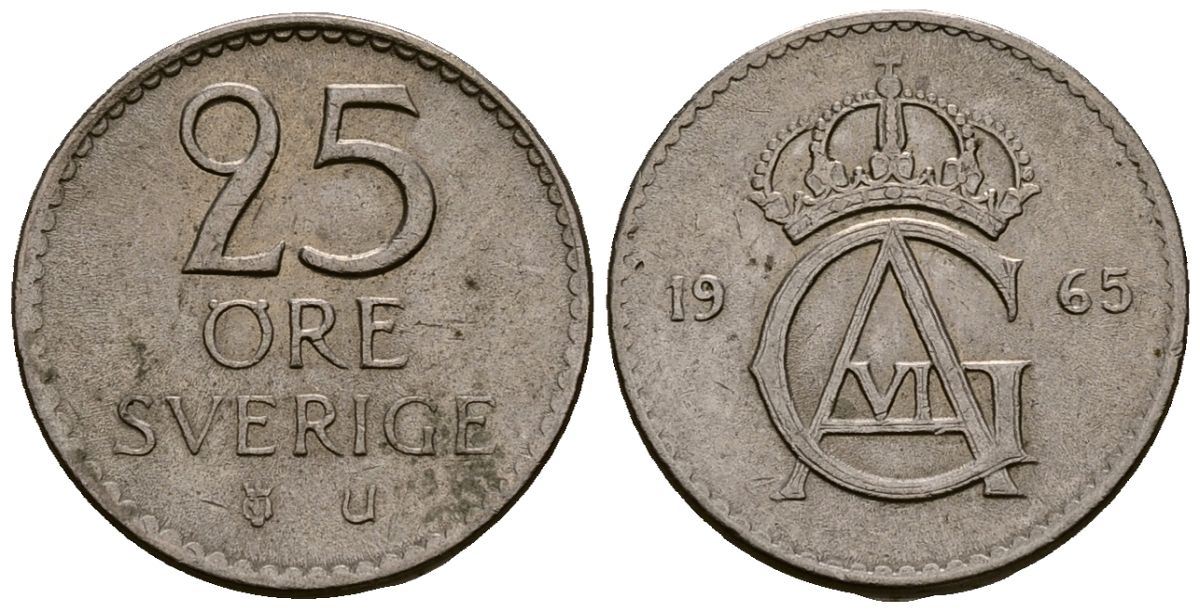 Дания 25 эре 1965 Фредерик IX (1947-1972) KM 850 медно-никель 4173-749