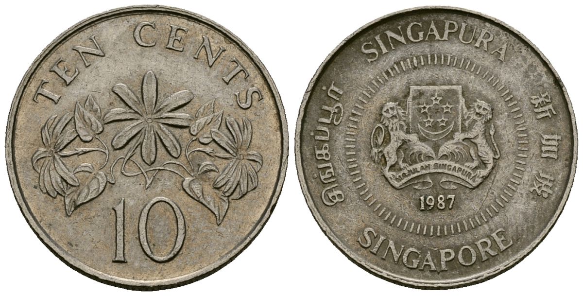 Сингапур 10 центов 1987 KM 51 медно-никель 4173-1219