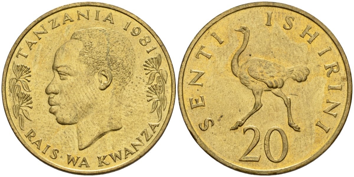 Танзания 20 центов 1981 KM 2 никель латунь UNC 93-424