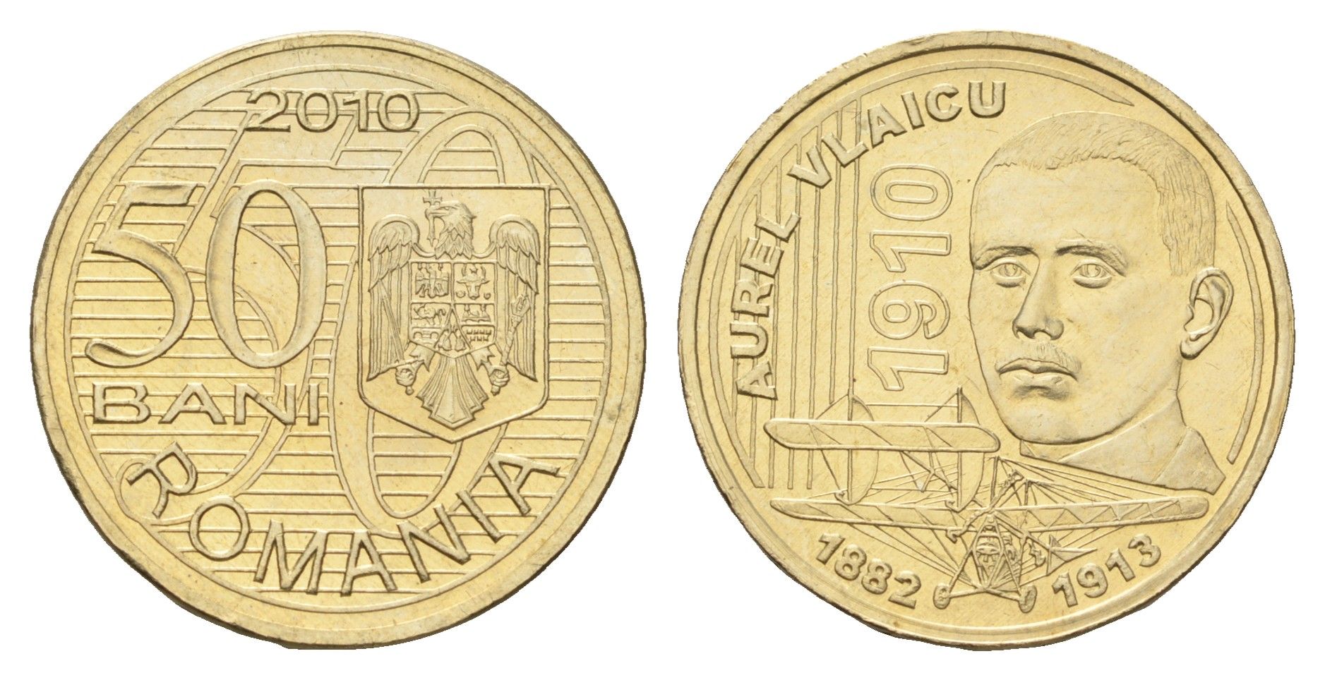 Румыния 50 бань (бани) 2010 100 лет первому полету Аурела Влайка KM 259 никель латунь UNC 4662-252