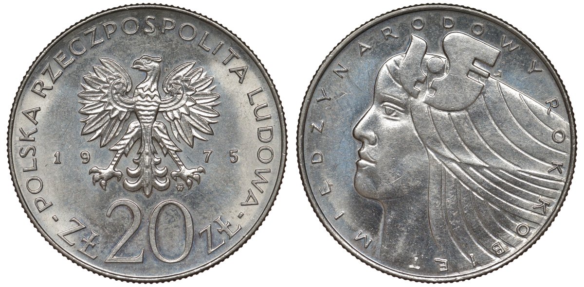 Польша 20 злотых 1975 MW, Международный год женщины KM 75, Parchimowicz 248 медно-никель UNC 72-145