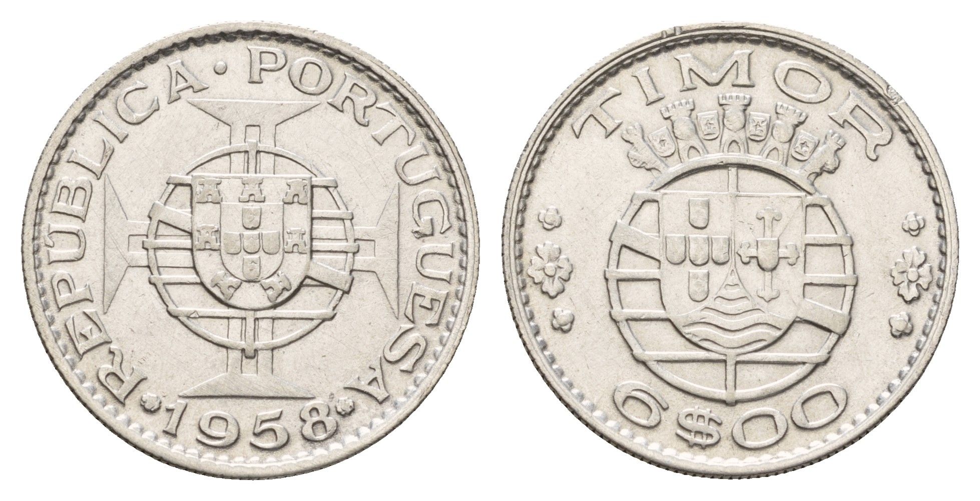 Португальский Тимор 6 эскудо 1958 год-тип KM 15 серебро 4671-827