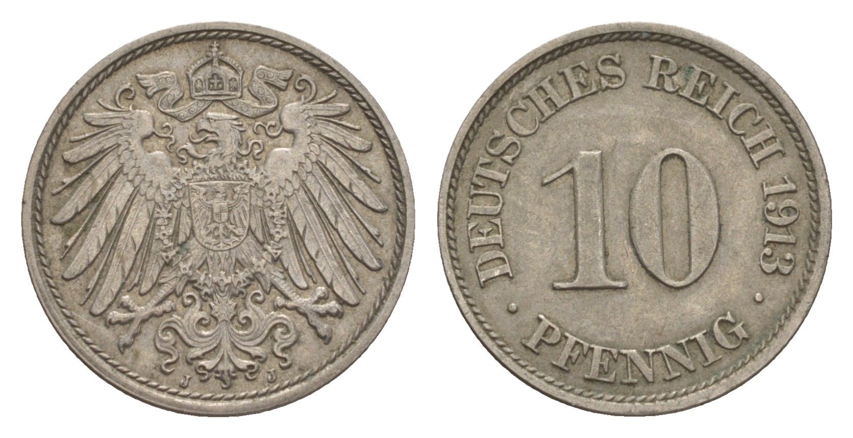 Германия 10 пфеннигов 1913 J, Вильгельм II (1888-1918) KM 12, J. 13 медно-никель 4640-329