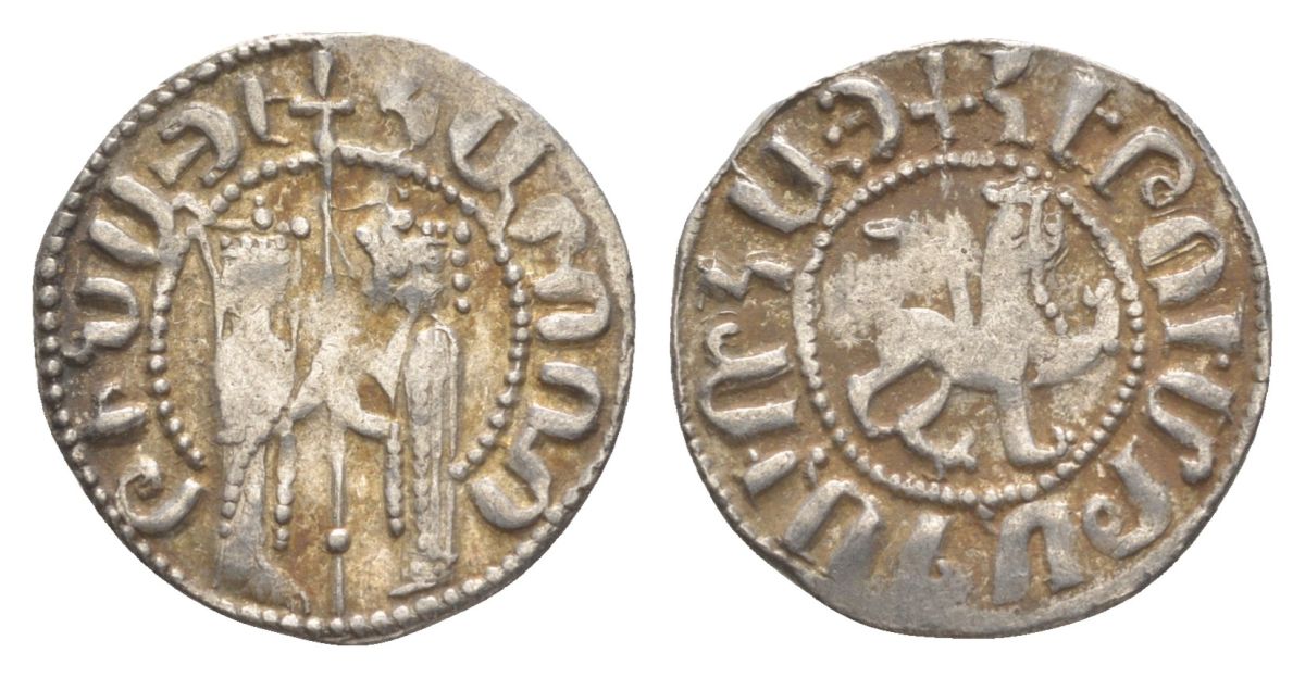 Киликийская Армения трам 1226-1271 Хетум I и царица Забель, держат крест/лев с патриаршим крестом  серебро    1516-523