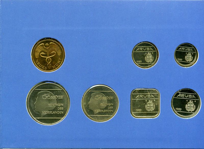 Аруба официальный набор из 6 монет 1989 в оригинальном буклете, с жетоном монетного двора KM MS4 UNC 2-5-2-33