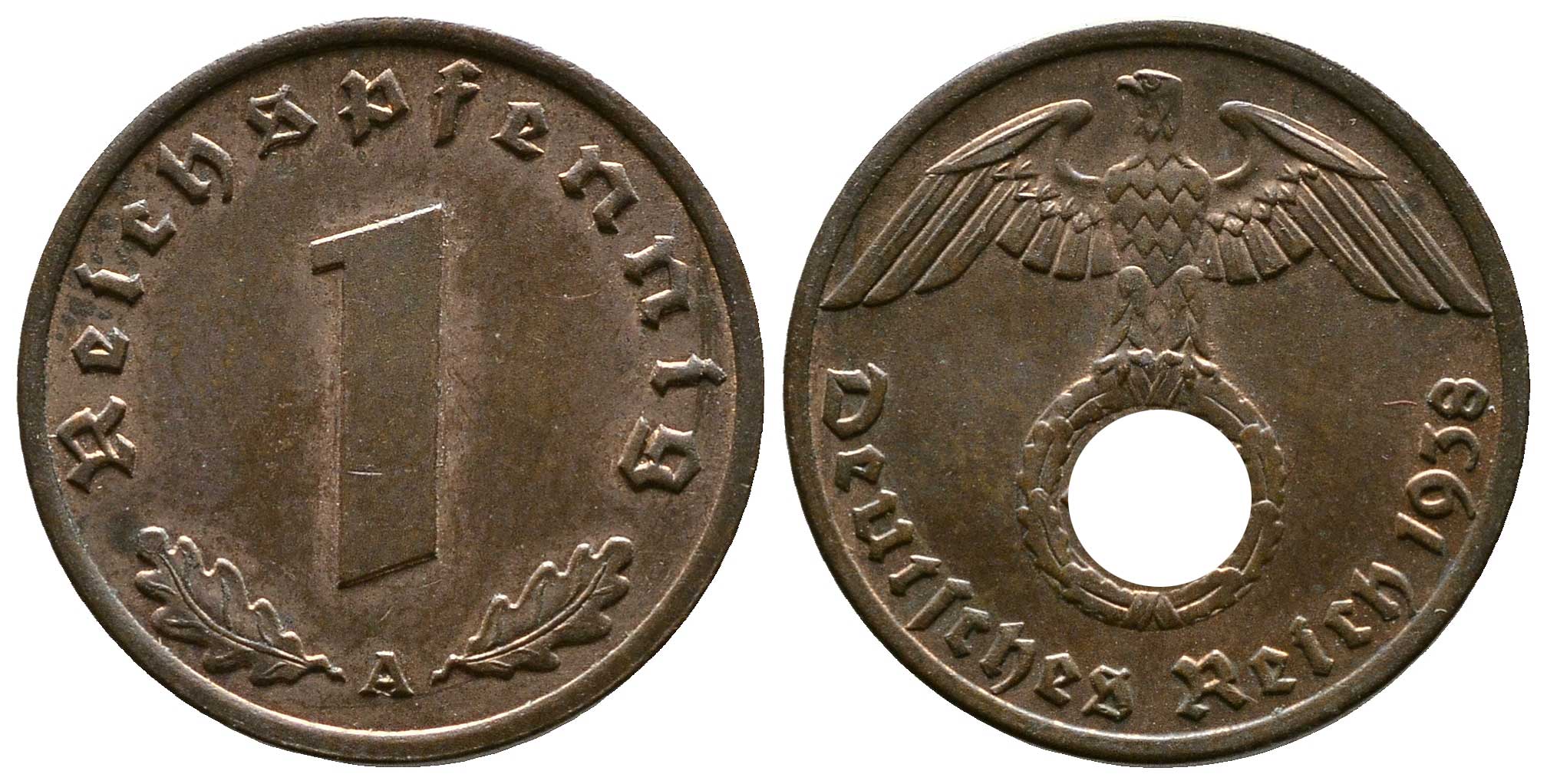 Германия 1 рейхспфенниг 1938 A KM 89, J. 361 бронза    220-317
