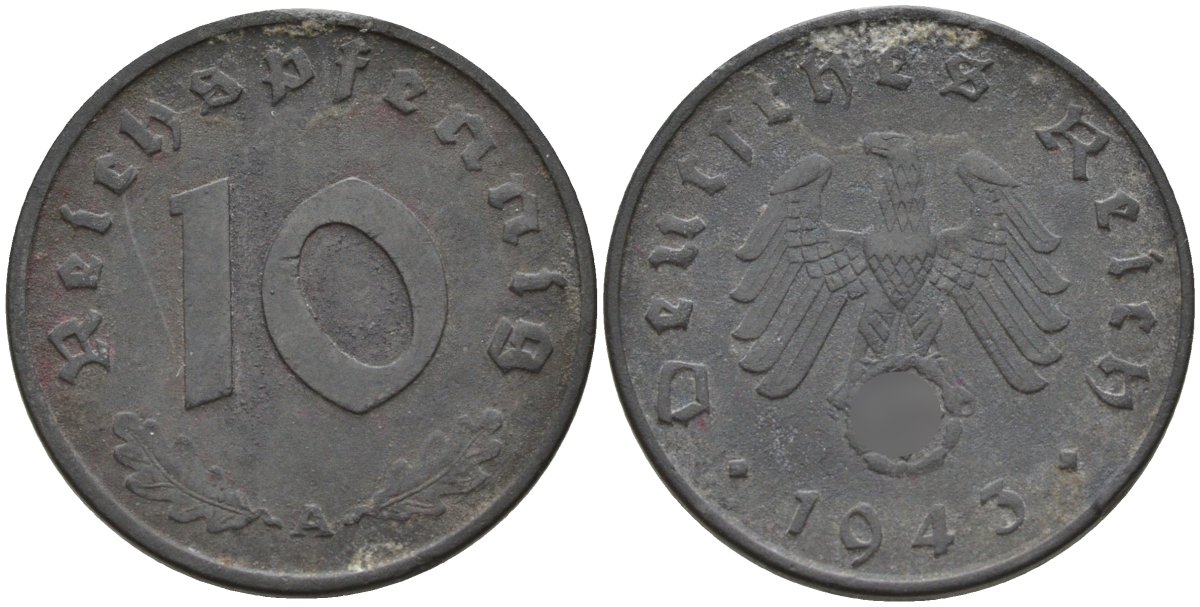 Германия 10 рейхспфеннигов 1943 A KM 101, J.371 цинк 4151-219