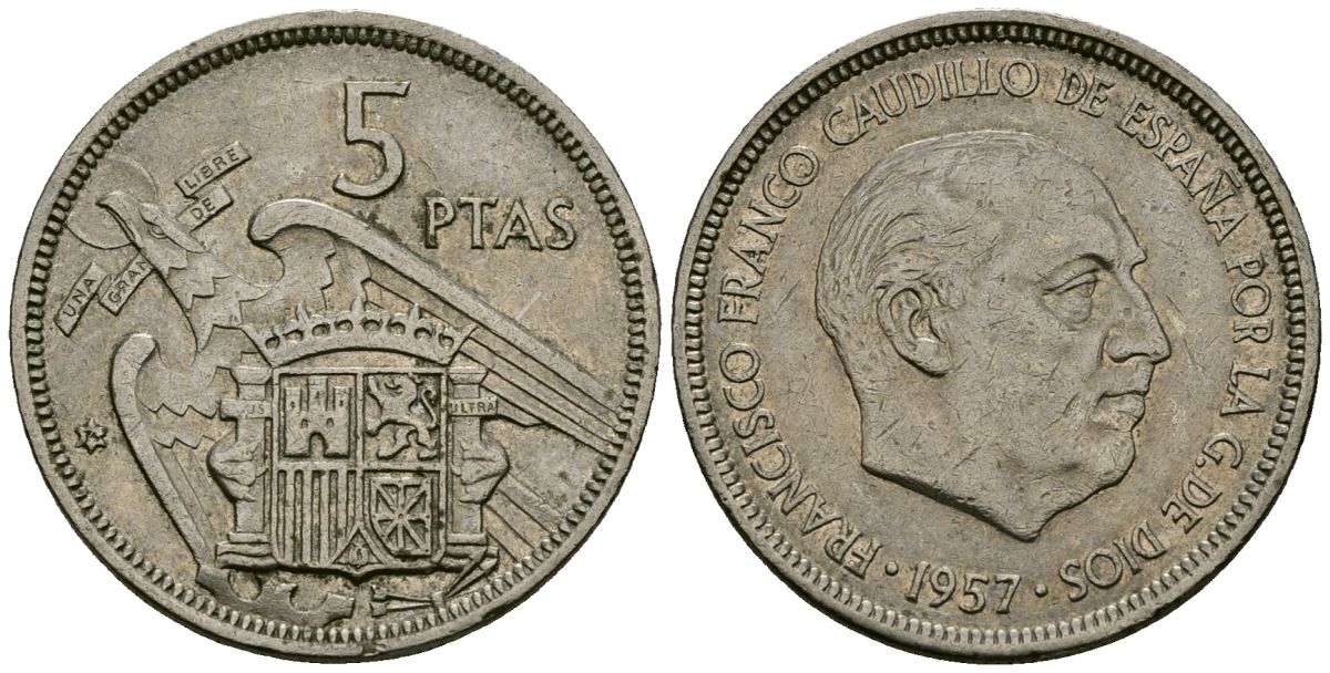 Испания 5 песет 1957 (74) KM 786 медно-никель 4138-1045