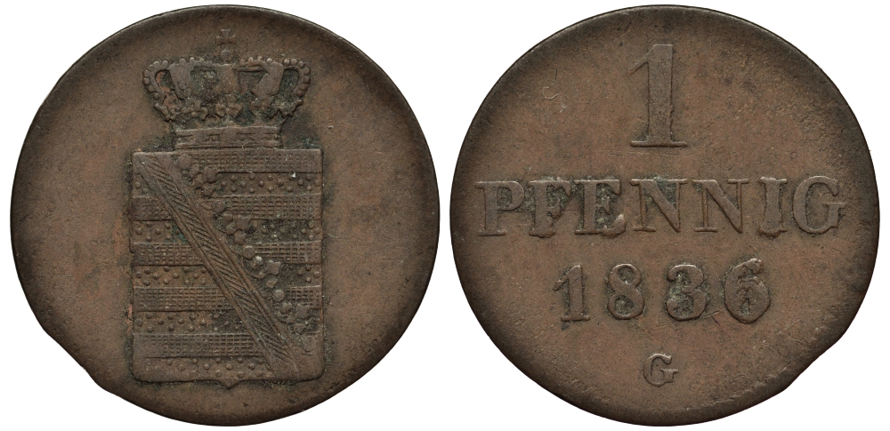 Саксония 1 пфенниг 1836 G KM 1135 медь    413-5615