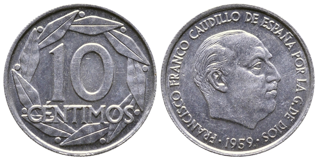 Испания 10 сентимо 1959 Франсиско Франко (1939-1975) KM 790 алюминий    4608-535
