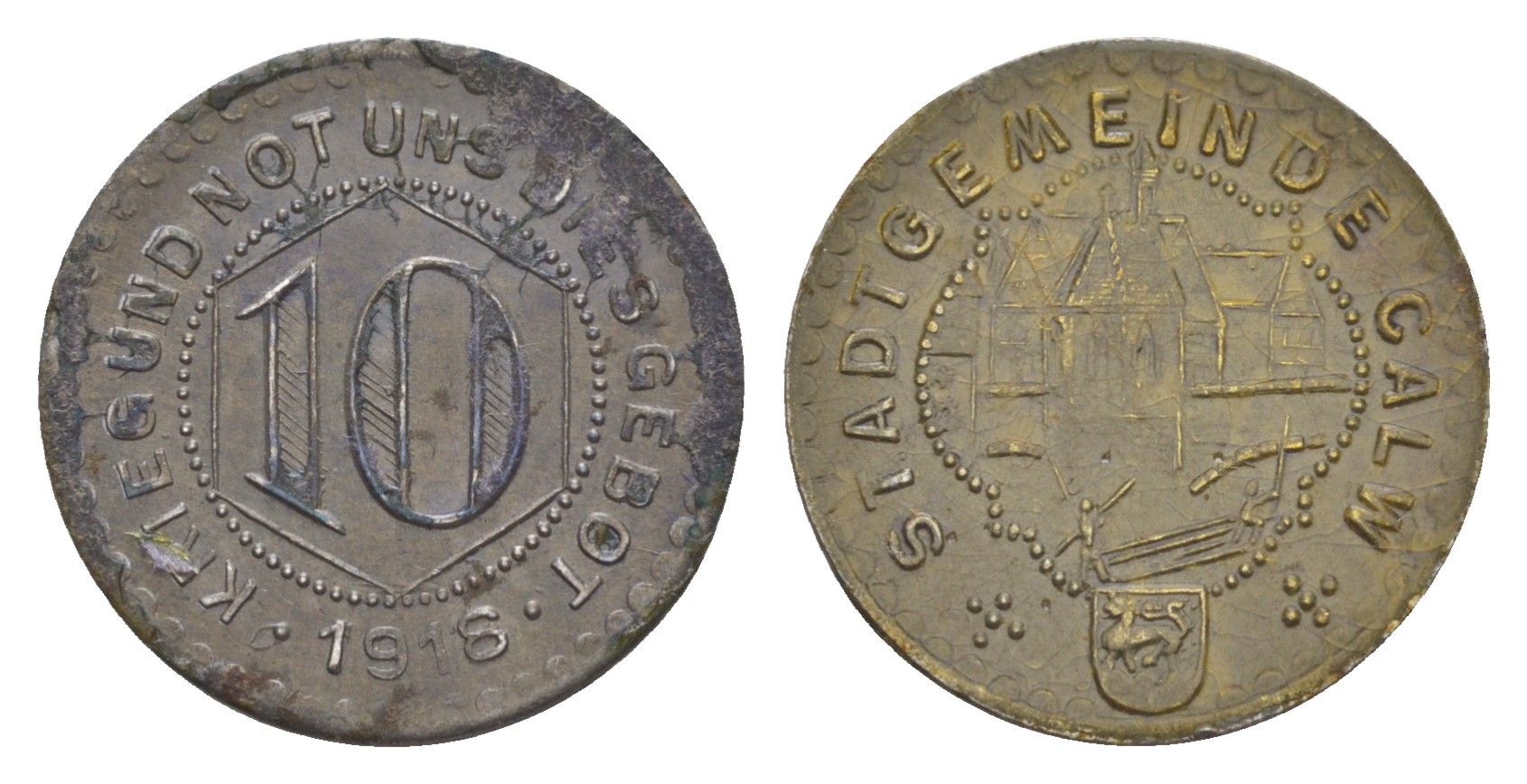 Кальв 10 пфеннигов 1918 Funck 73.3, Men05 4153.4, Men18 5297.4 железо 4636-739