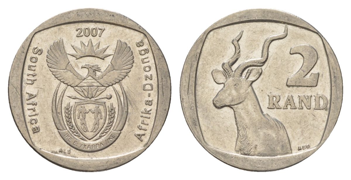 ЮАР 2 ранда 2007 KM 296 медь плакированная никелем aUNC 4628-151