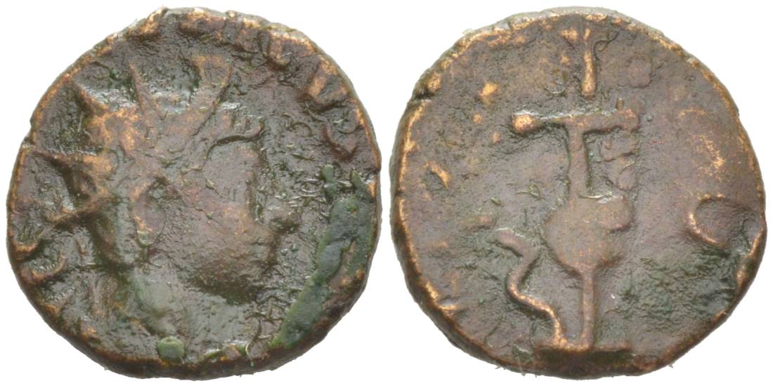 Римская Империя, императоры в Галлии антониниан 273 - 274 Тетрик II, C PIV ESV TETRICVS CAES, бюст цезаря / PIETAS AVGG, понтификальные атрибуты, Августа Треверов RIC 254 биллон 1073-20-105