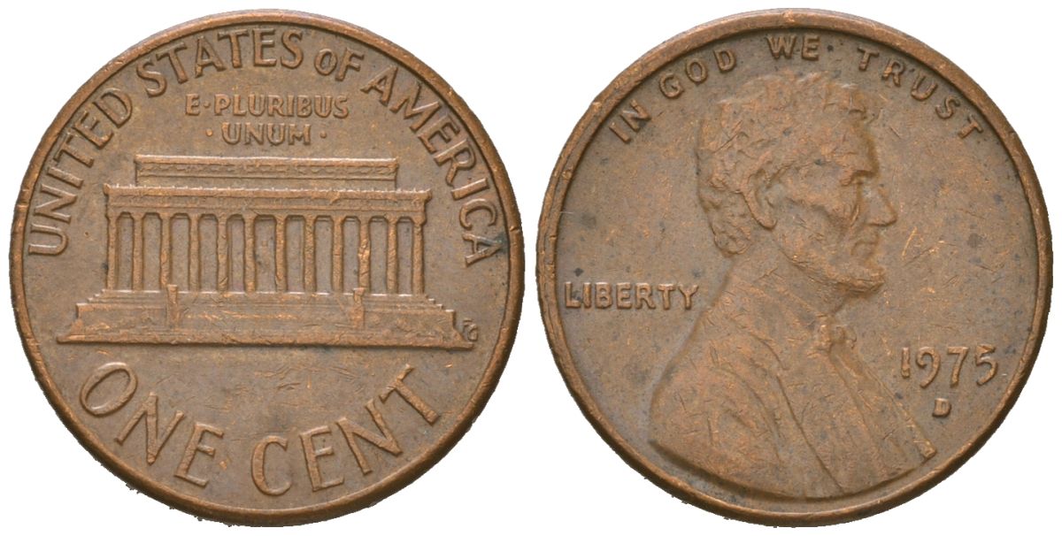 США 1 цент 1975 D, Авраам Линкольн  KM 201 медь цинк 220-925
