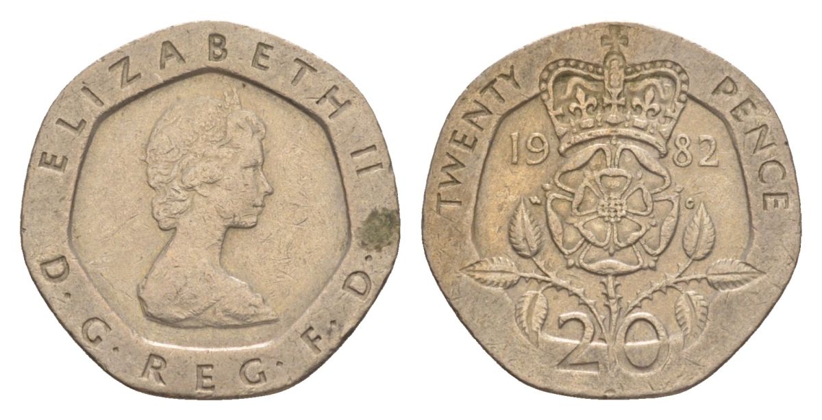 Великобритания 20 пенсов 1982 Елизавета II (1952-2022) KM 931, Spink 4230 (G1) медно-никель 4632-549