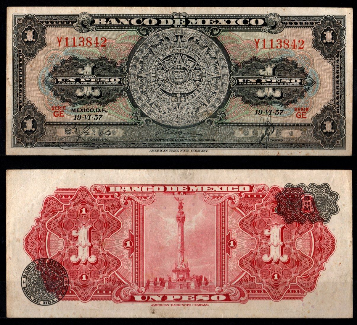 Мексика 1 песо 1957 Pick 59 a бумага 7198-10-3-2