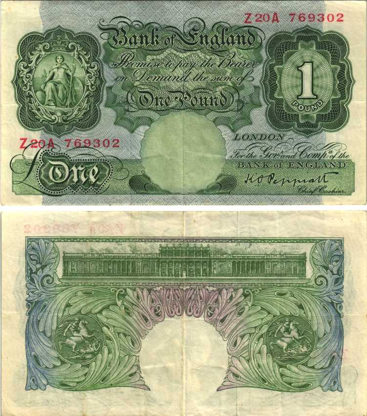 Англия 1 фунт ND (1948-1949) подпись Peppiatt Pick 369 а бумага 7218-47-1