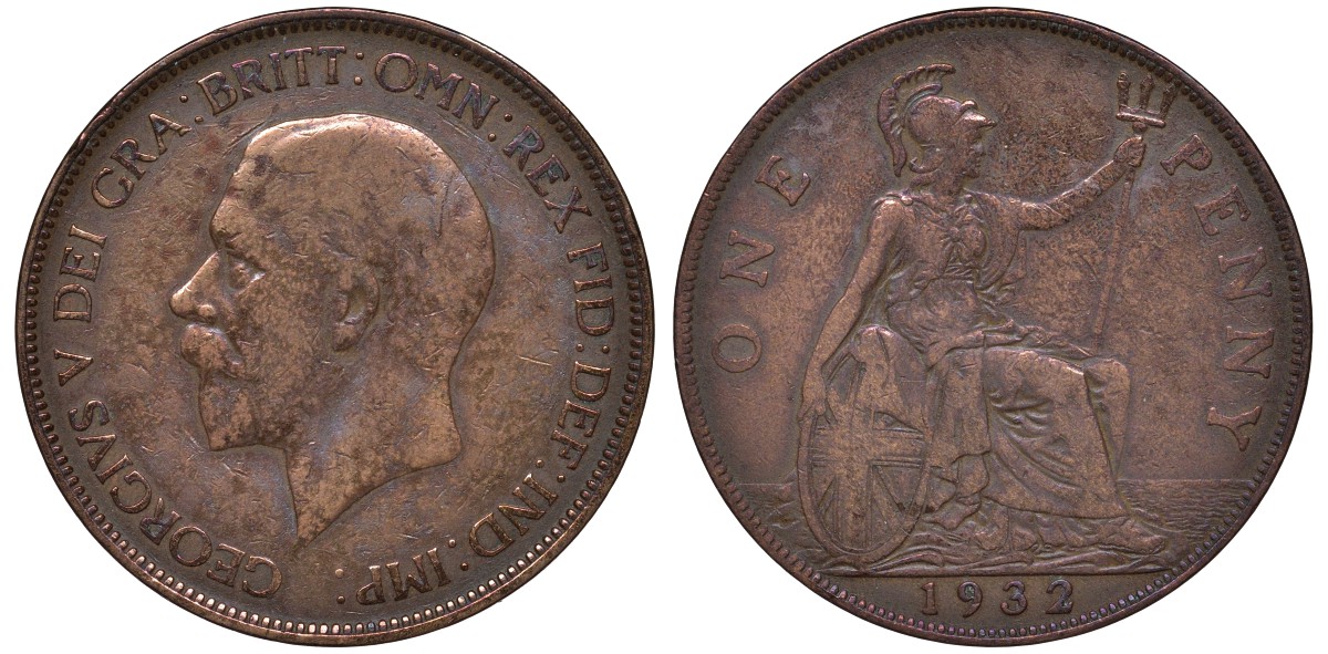 Великобритания 1 пенни 1932 Георг V (1910-1936) KM 838, Spink 4055 бронза 4131-422