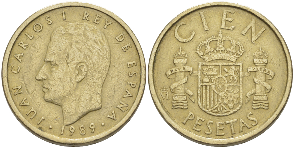 Испания 100 песет 1989 Хуан Карлос I (1975-2014) KM 826 алюминиевая бронза 4185-1013